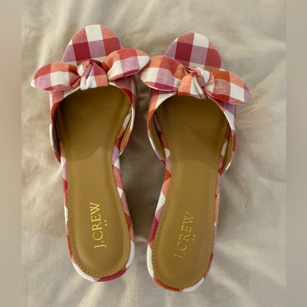 J. Crew Women's Pink and White Checkered Sandals